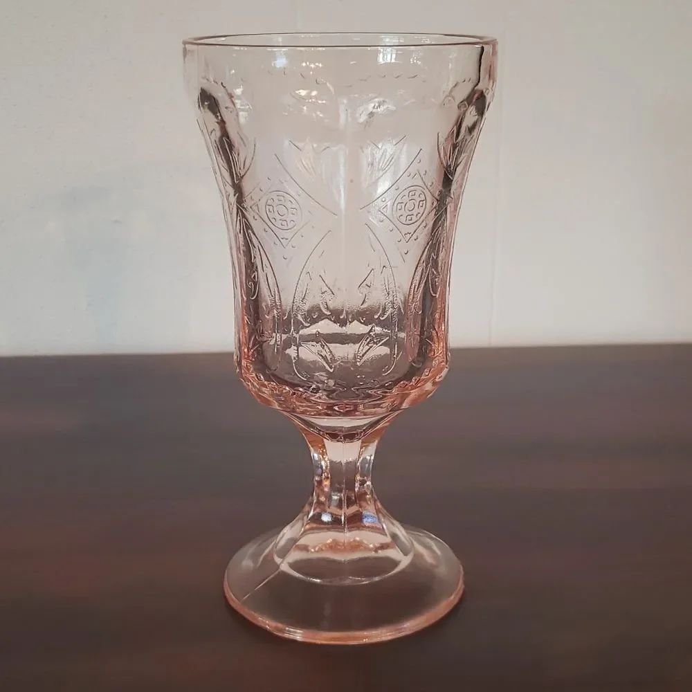 Gorgeous Vintage Blush Pink Heavy Depression Glass Water Goblet